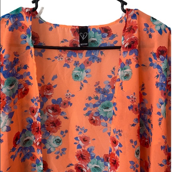 Windsor Sheer Orange Flower Pattern Open Cardigan - Picture 2 of 8